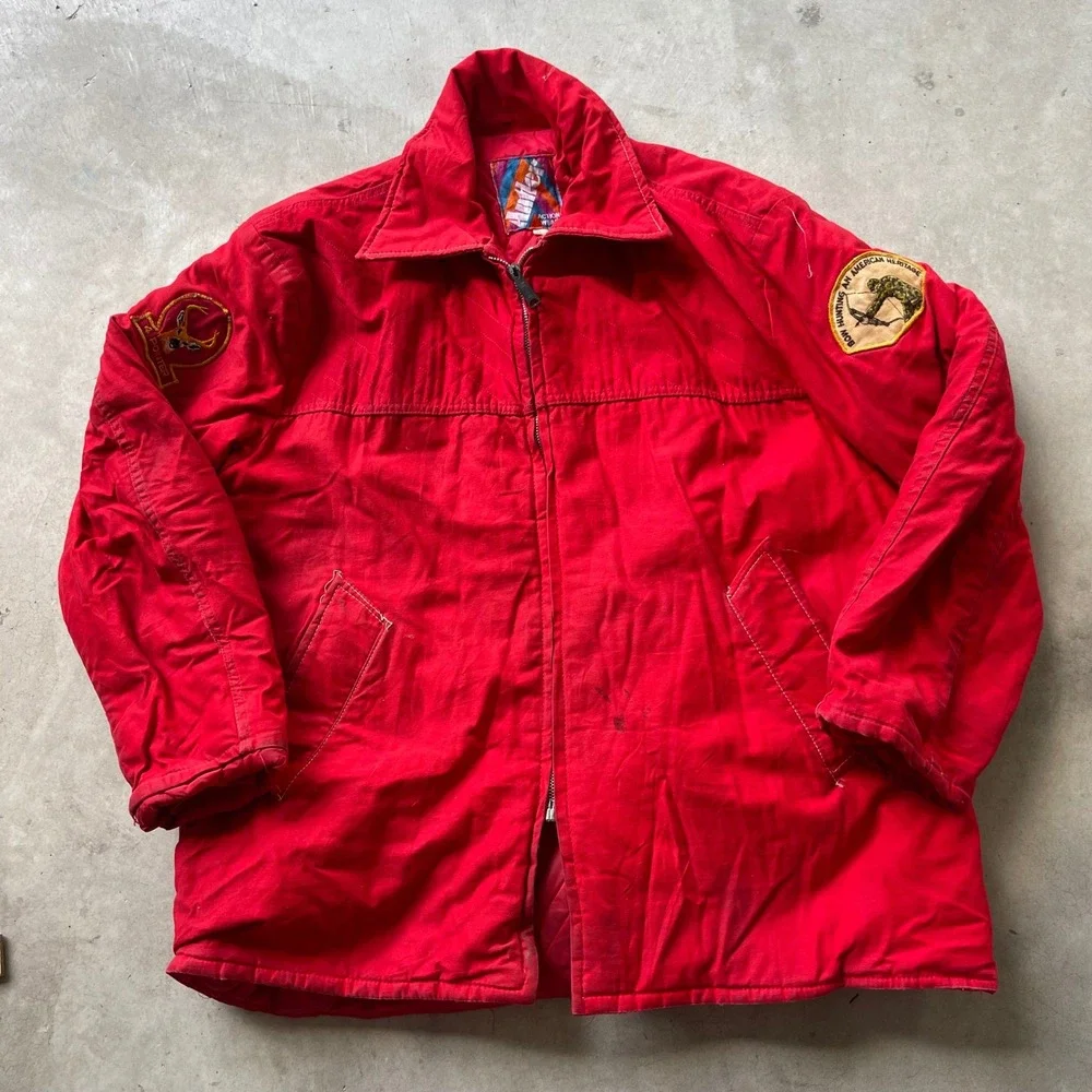 Vintage Hunter Action Wear Red Hunting Jacket Mens XL Canvas Patch Workwear